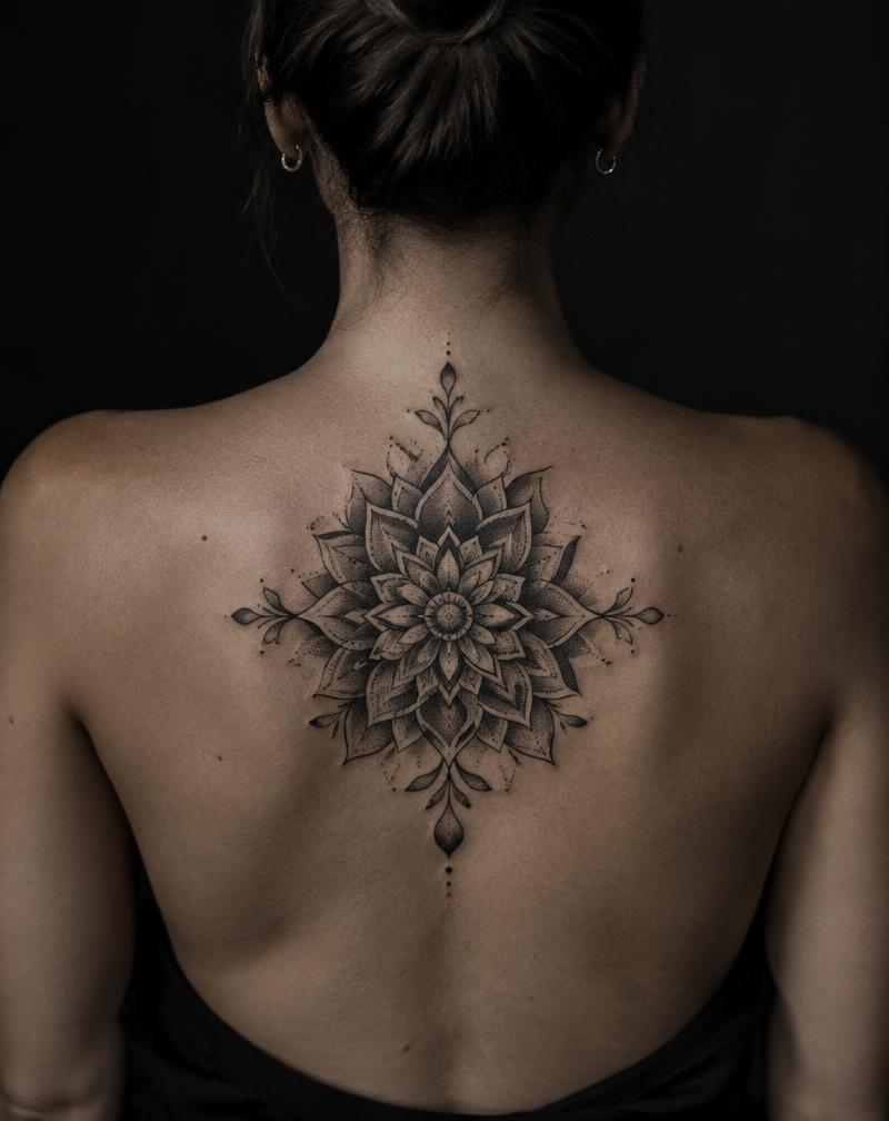 Black & Grey tatuering på Övre rygg